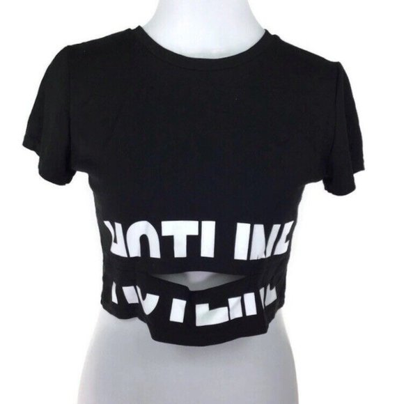 Hotline Black Crop Top T shirt Cutout Short Sleeve Stretch Juniors Size XL - Picture 2 of 4